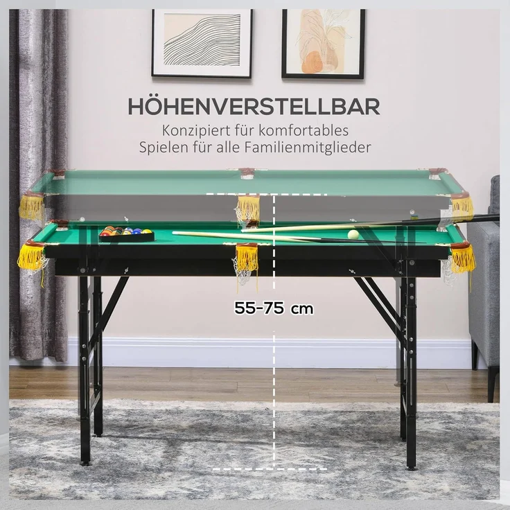 SPORTNOW Billardtisch klappbar Tischbillard mit Billardqueue und Billardkugel, (Spieltisch, 1-tlg), für Jugend, Erwachsene, Stahl, Grün – Bild 3