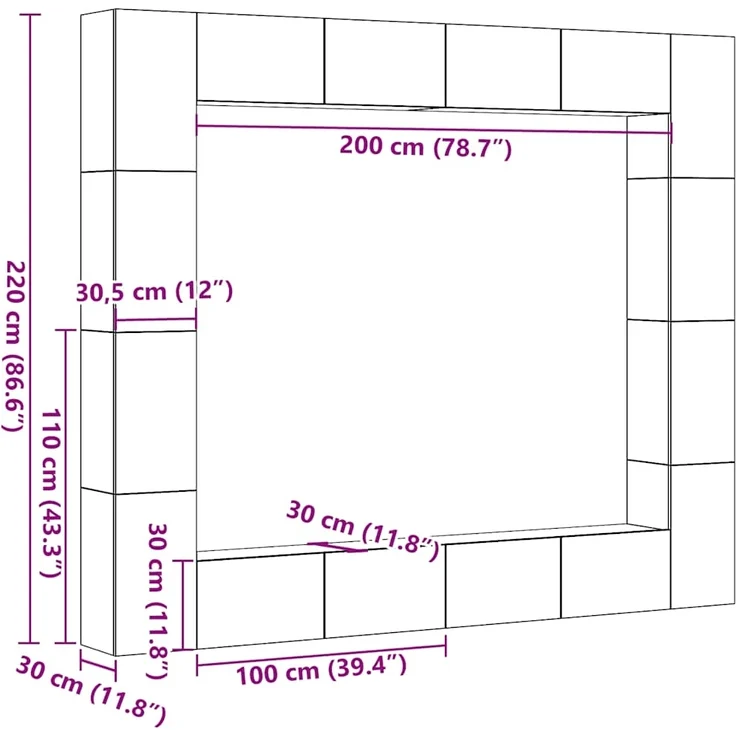 vidaXL 8-tlg. TV-Schrank-Set Wandmontage Altholz-Optik Holzwerkstoff 3328955 – Bild 8