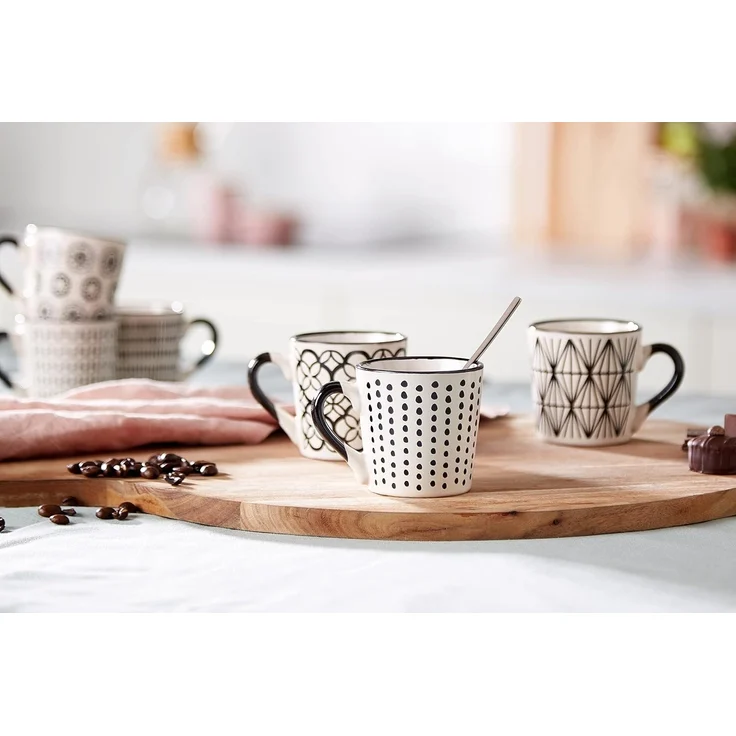 H & H Vhera Set 6 KaffeeTasse, Steinzeug, Weiß Schwarz, 90 ml – Bild 2