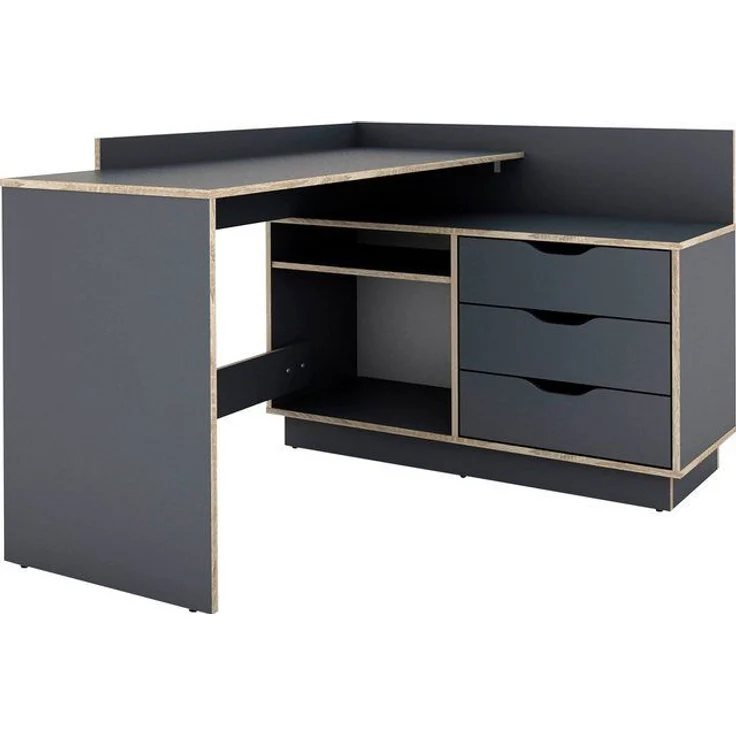 Winkelschreibtisch / Rechts oder Links montierbar / 3 Schubkästen / Anthrazit- Kanten in Sonoma Eiche /Bürotisch / Eckschreibtisch / Schreibtisch / B 129, H 83,5, T 105 cm – Bild 4