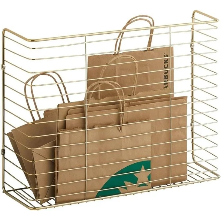 mDesign Wandregal Ablage Regal Aufbewahrung Drahtkorb Organizer Metall Messing – Bild 6