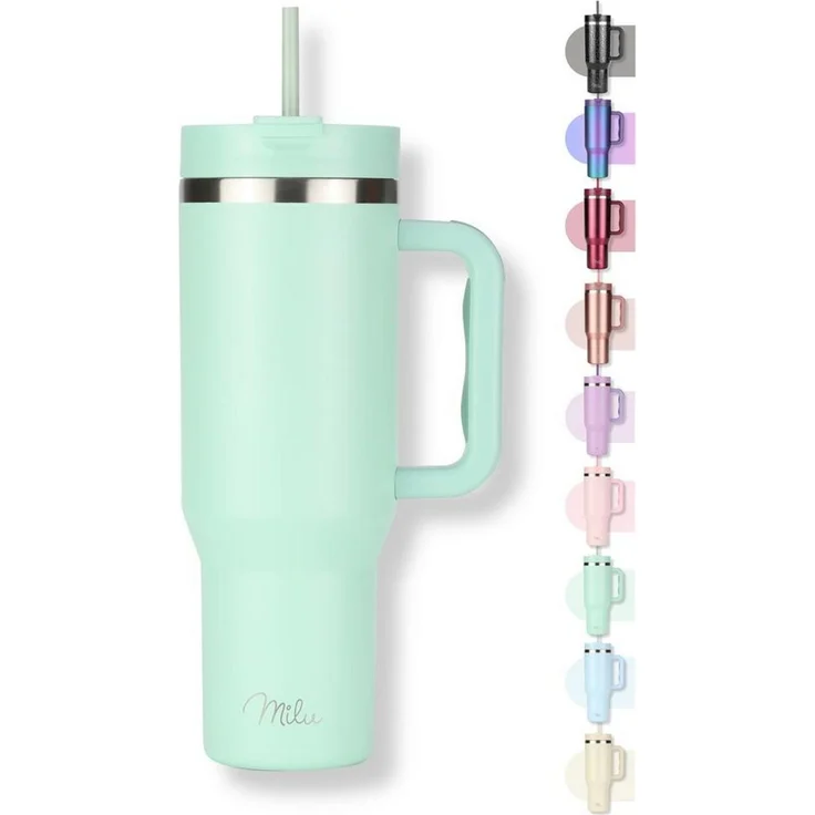 Milu Thermobecher Edelstahl Tumbler To Go 1200 ml, mit Strohhalm und Henkel – Bild 1