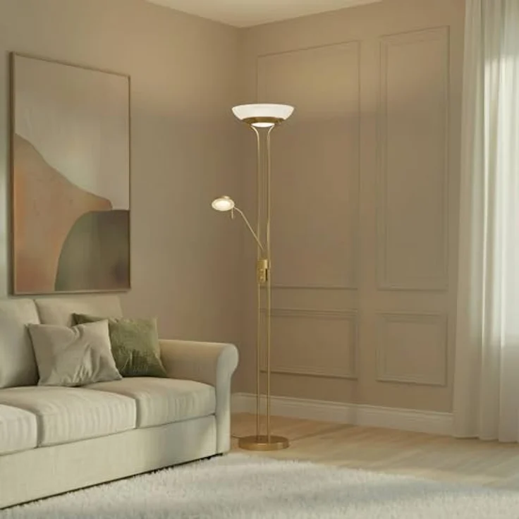 Lindby LED Stehlampe, dimmbare Deckenfluter mit verstellbarem Lesearm, Metall messing, Höhe 183 cm, für Wohnzimmer und Büro – Bild 5