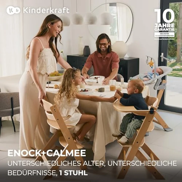 Kinderkraft Kombihochstuhl Set: Kinderstuhl ENOCK + Babywippe CALMEE GREY (Set, 2 St), mitwachsend – Bild 3