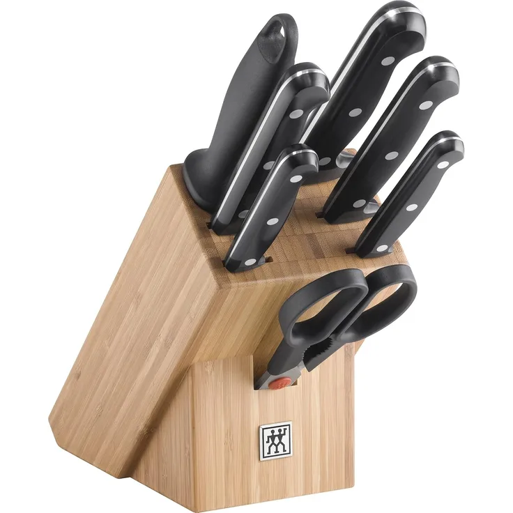 Zwilling Messerblock TWIN Chef 2 (8tlg), Messerblock mit 5 Messern + 1 Schere + 1 Wetzstahl, Bambus