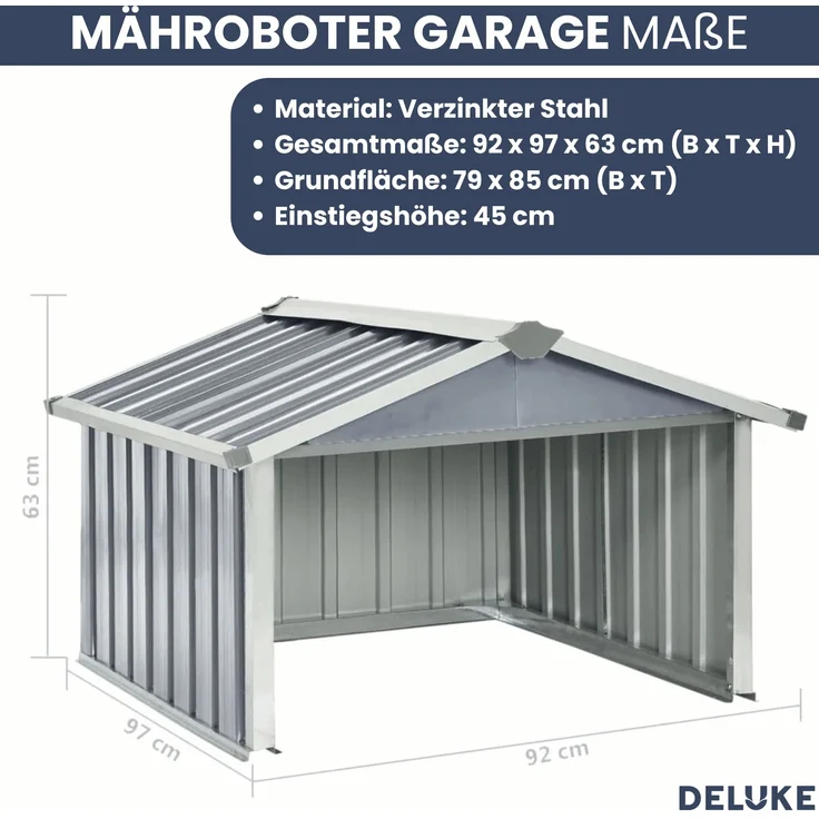 DELUKE® Mähroboter Garage aus Metall - 92x97x63cm | Dach Carport Überdachung für Rasenmäher Rasenroboter Automower Garten Mährobotergarage Regenschutz für Rasenmäher, Grau – Bild 3