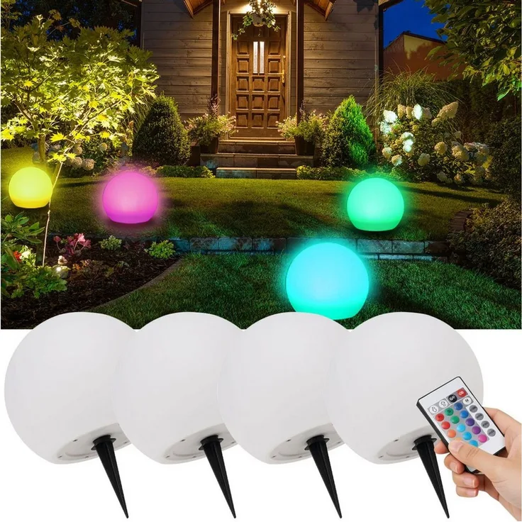 Casativo LED Gartenleuchte Solar-LED-Leuchtkugel, Ø 30cm, RGBW mit Fernbedienung, 16 Leuchtfarben, Farbwechsel, wetterfest & kabellos
