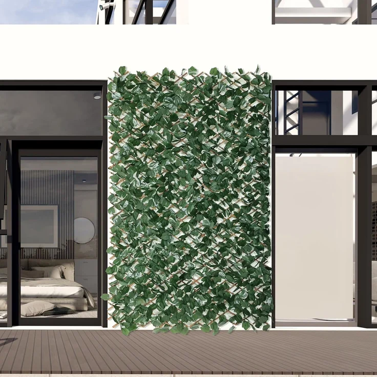 Coradoma Erweiterbarer Gitterzaun aus Weide mit künstlichem Blattwerk aus Ahornblätter – 100x200cm flexibel ausziehbar – Sichtschutz und Dekoration für Wohnzimmer, Garten, Balkon und Terrasse – Bild 2