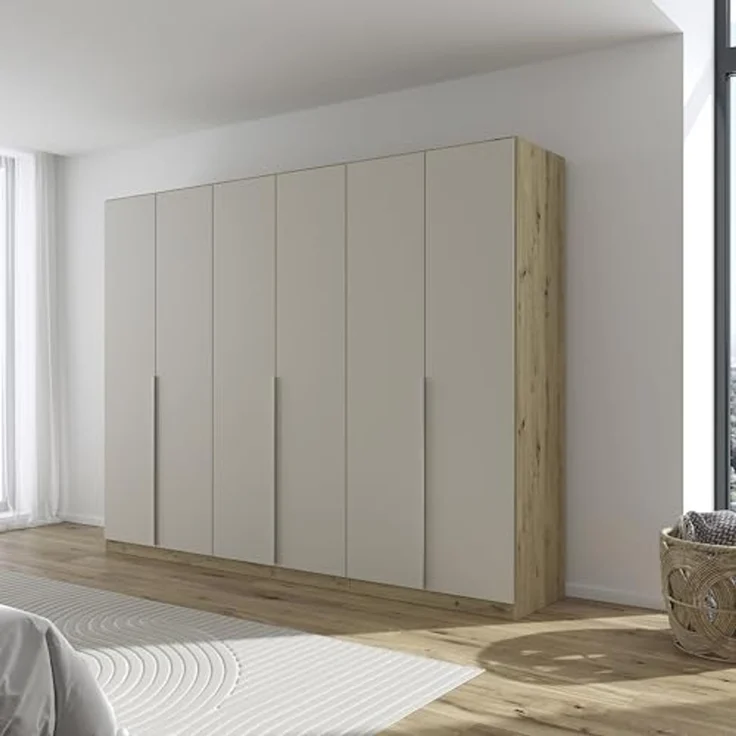 Rauch Möbel Alabama, Kleiderschrank für Schlafzimmer, Kinderzimmer, Wohnzimmer, Garderobe, Flur, 6-türig, mit Zubehör Premium, Farbe Beige/Eiche Artisan. Holz, Breite 271 cm – Bild 2