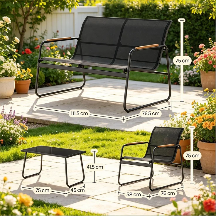 4-STEIL Gesprächsmöbel Set,Patio Möbel Set,Rasenmöbel Set,Outdoor Möbel Set--Schwarz--111.5x76.5x75cm--YOUDENOVA – Bild 3