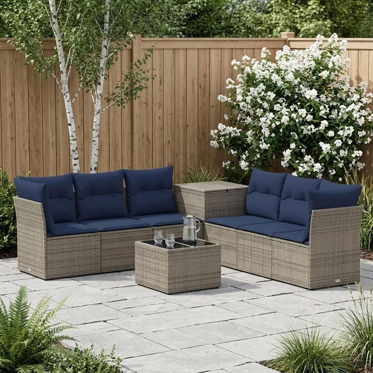 vidaXL Sofa Set 8 stk. Grau und Marineblau Polyrattan und Stahl 3448277 – Bild 1