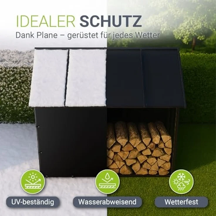 Juskys Kaminholzregal mit Dach - 185 cm, Metallregal für Brennholz, wetterfest, UV-beständige Plane, erhöhte Bodenfreiheit, Outdoor – Bild 4