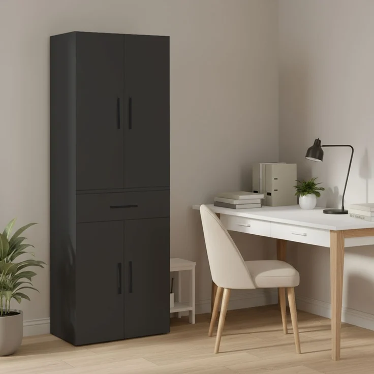 Bellamio 'Apol' Mehrzweckschrank, schwarz, 176x33x60 cm, Aktenschrank mit Schublade und 5 Ablagefächern – Bild 2