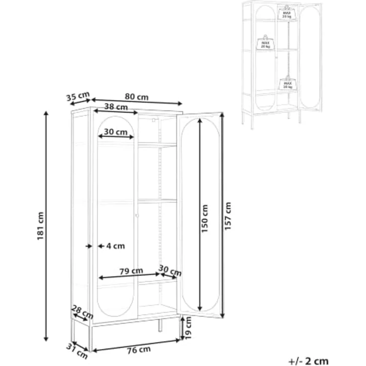 Vitrine mit Glastüren FOXTON Metall 80 cm Goldbraun – Bild 3