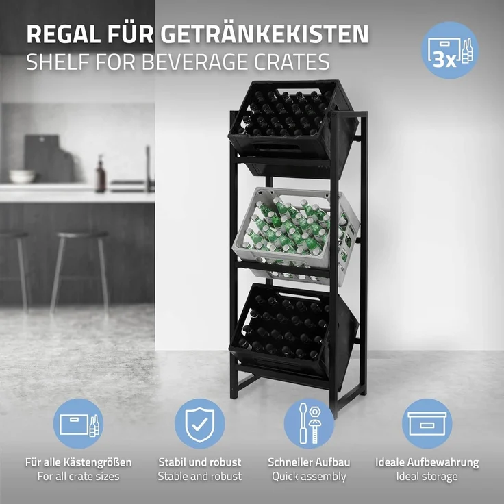 ML-DESIGN Standregal Getränkekistenregal Kistenhalter Kistenregal Getränkeregal für Kisten, 1-tlg, Kastenständer für 3 Kisten stabiles Standregal freistehend Stahl – Bild 2