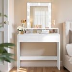 Vasagle Schminktisch mit LED-Beleuchtung und Spiegel, Holz weiß, 145 x 80 x 40 cm