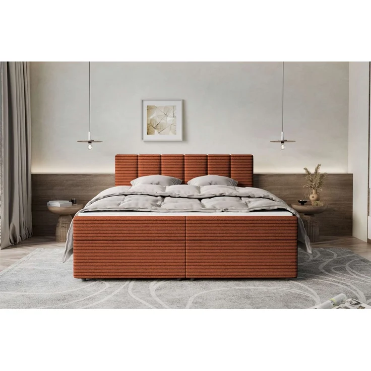99rooms Boxspringbett Bergamo (Schlafzimmerbett, Bett), 140/160/180/200x200 cm, in Cordstoff AMBIENCE, mit Topper – Bild 2