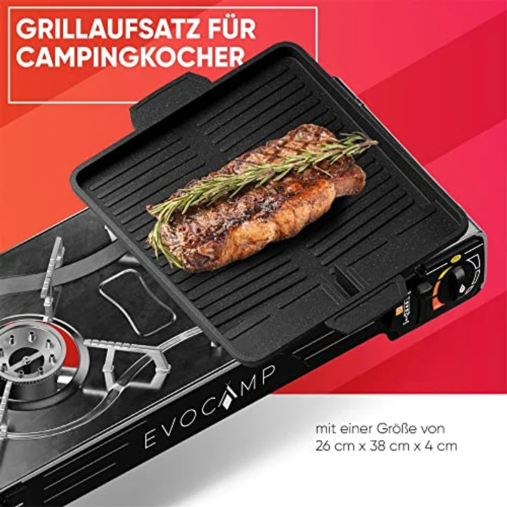 Grillplatte Aufsatz für Gaskocher eckig 37x26 cm, antihaftbeschichtete Grillpfanne für Campingkocher, Grillmatte BBQ, Camping und Gasgrill, Campingkocher Zubehör, Grillschale – Bild 3