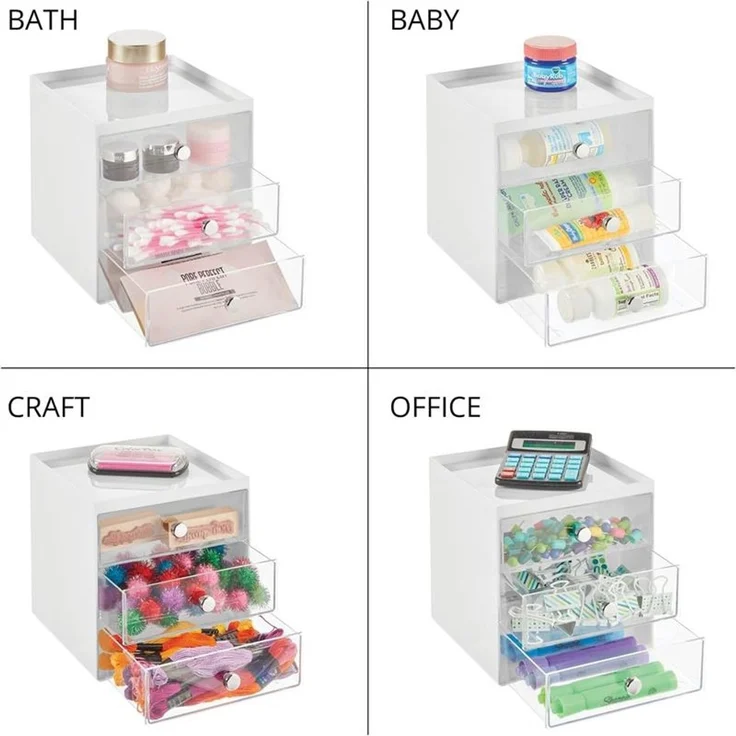 Organizer stapelbare Aufbewahrungsbox mit 3 Schubladen mDesign transparent/weiß – Bild 5