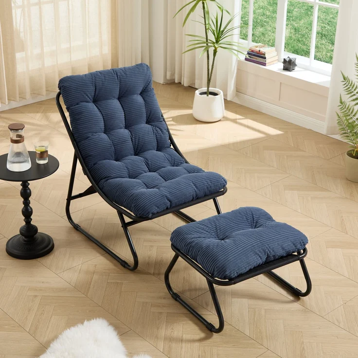 Outdoor-Loungesessel aus Stahl mit Ottomanen, 65x78x86 cm, Navyblau – Bild 3