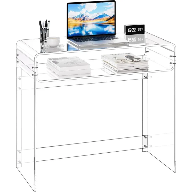 VEVOR Acryltisch Schreibtisch 2-stufiger, durchsichtiger Eingangtisch mit Ablage, moderner rechteckiger Computertisch, Dicker Schreibtisch für Schlafzimmer Büro Wohnzimmer 40 x 85 x 75 cm