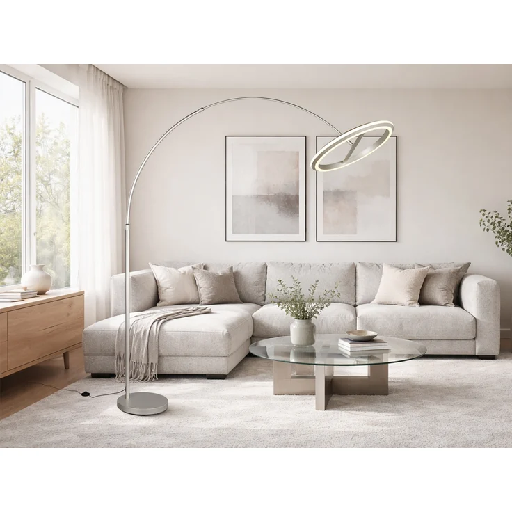 Große LED Bogenlampe AMADOR dimmbar aus Metall Silber, Höhe 205cm – Bild 5