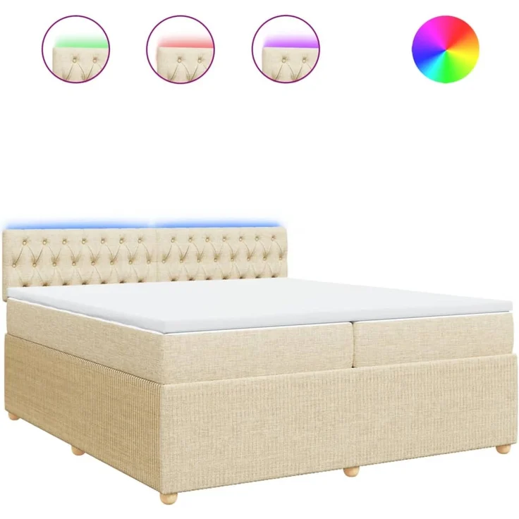 vidaXL Boxspringbett mit Matratze Creme 200x200 cm Stoff 3289875 – Bild 2