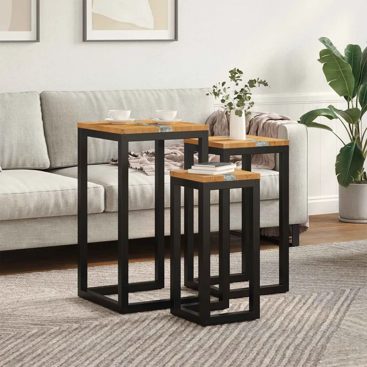 vidaXL Nestingtisch WEERT 3 stk. 39 x 39 x 71 cm Massives Teakholz 42015919