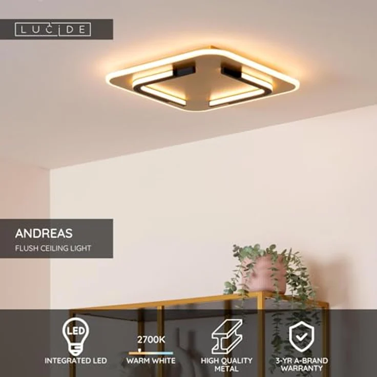 LUCIDE ANDREAS, LED-Deckenleuchte 1x30W 2700K, mattes Gold/Messing mit integrierter Lichtquelle – Bild 3