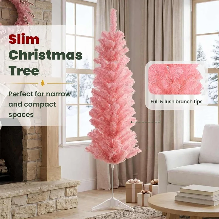 vidaXL Künstlicher schlanker Weihnachtsbaum 150 cm PVC und Stahl Rosa 42055246 – Bild 4
