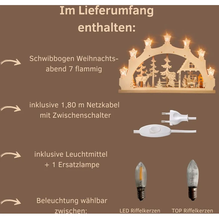 Weigla LED Schwibbogen Weihnachtsabend, Lichterbogen aus Holz, NATUR, Made in Germany (1-tlg), Erzgebirge garantiert, Weihnachtsdeko Innen, Weihnachtsbeleuchtung – Bild 2