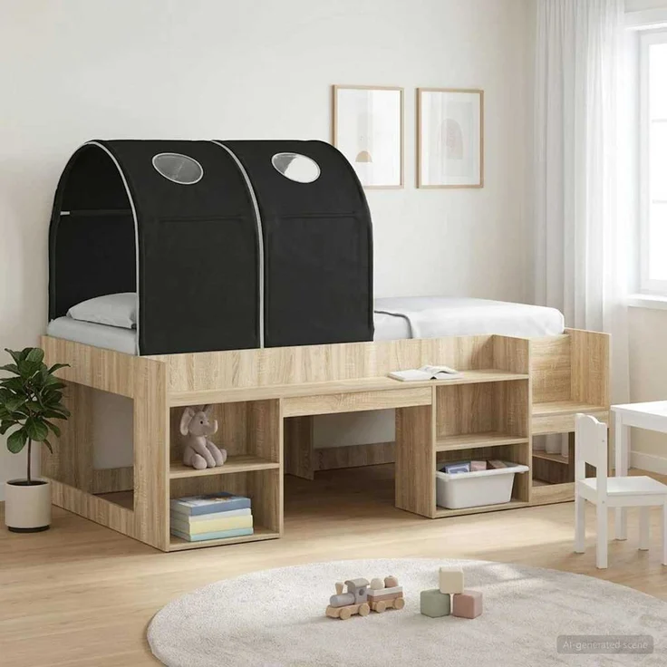 vidaXL Bettunnel 2 pcs Schwarz 211 x 52,5 x 2 cm Polyester 893707 – Bild 4
