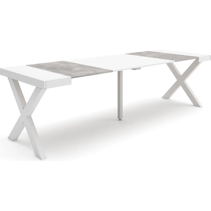 Skraut Home | Ausziehbarertisch | Multifunktionaler ausziehbarer | 260 | Für 12 Gäste | Massivholz Beine | Moderner Stil | Mattweiß und Zement