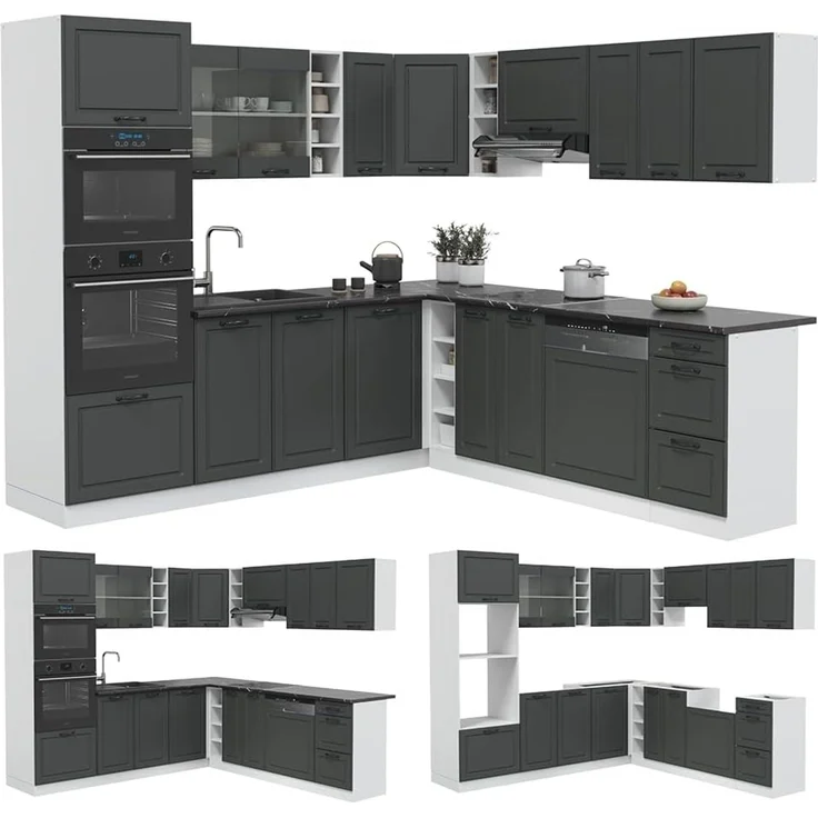 Eckküche R-Line Anthrazit Landhaus/Weiß 247 x 237 cm, AP Anthrazit Vicco – Bild 8