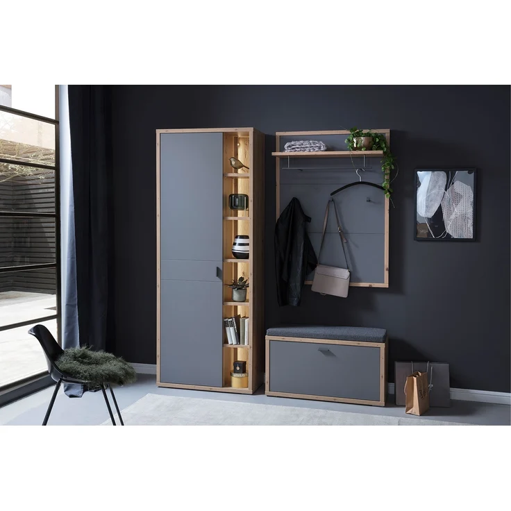 Garderobenpaneel Liza / Lizzano, Holzwerkstoff, Metall, Grau, Schwarz, Holzfarben, 86 x 118 x 32 cm – Bild 6