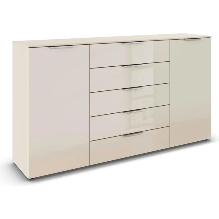 Rauch Möbel Flipp, Kommode für Schlafzimmer, Kinderzimmer, Wohnzimmer, Jugendzimmer, Flur, Garderobe, 2-türig, 5 Schubladen, mit Softclose-Funktion, Farbe Glas Beige, Breite 180 cm – Bild 1
