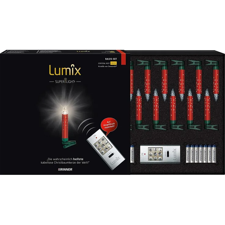 Krinner Lumix SuperLight Crystal 14er Basis-Set Kabellose Christbaumkerzen Rot