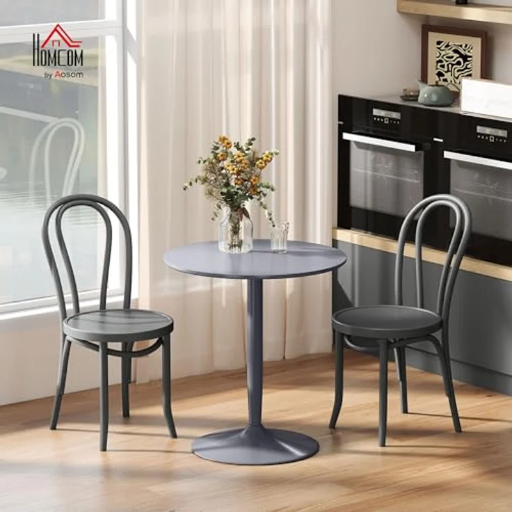 HOMCOM Esstisch 70x70 cm rund Küchentisch für 2 Personen Esszimmertisch mit Stahlbein, Rutschfester Fußauflage Säulentisch moderner Kaffeetisch für Küche, Esszimmer und Wohnzimmer Grau – Bild 3