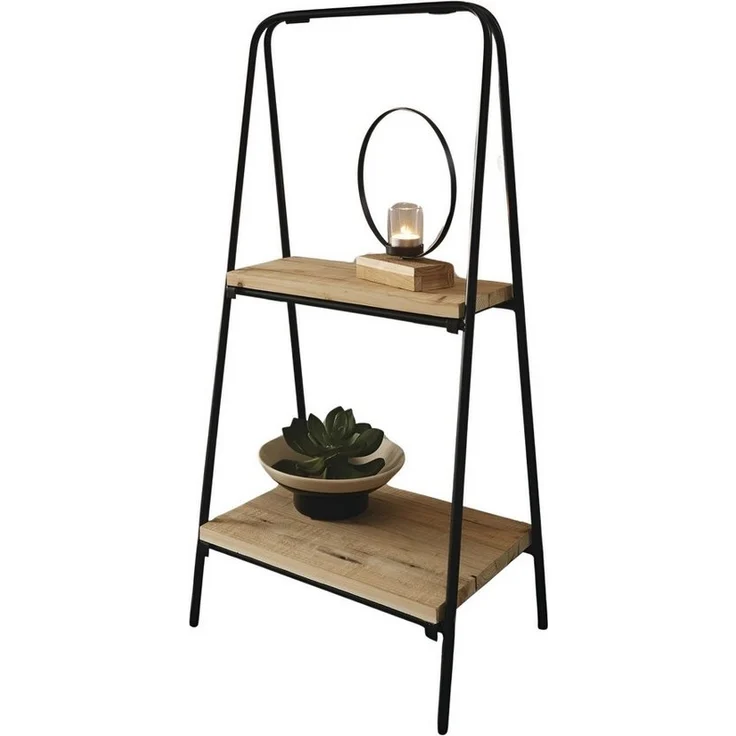 Dekoleidenschaft Standregal "Modern" aus Metall, schwarz + 2 Böden aus recyceltem Holz, klappbar, Regal, Blumenregal, Etagere, Pflanzenständer, Pflanzenregal – Bild 5