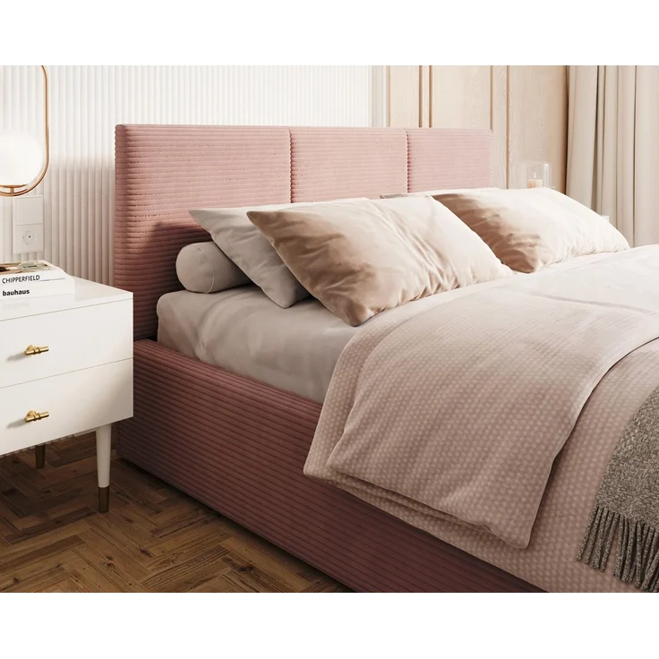 thematys Polsterbett mit Bettkasten & Lattenrost – Stauraumbett Cord 180x200cm, ohne Matratze, Pastellrosa – Bild 4