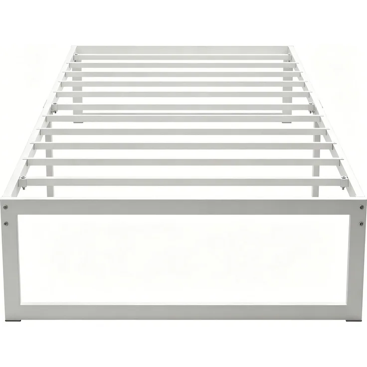 Bettgestell mit Stauraum und Stahl-Lattenrost, 32,5 cm hoch, geräuscharm, 200 x 90 cm, Weiß--Weiß--200.5x90.6x32.5cm--YOUDENOVA