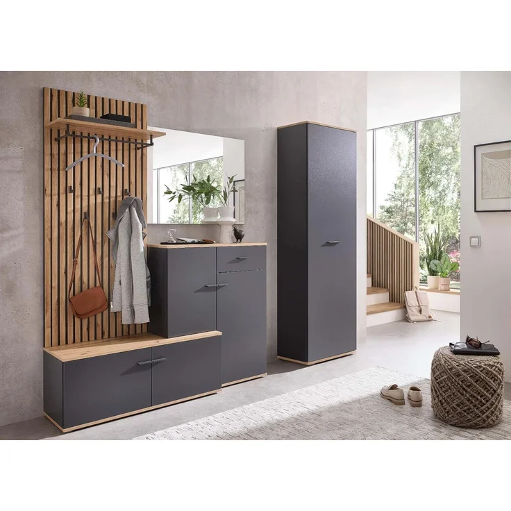 moebel-dich-auf Garderoben-Set COMO, (Paneel + Schuhschrank + Spiegel + Hochschrank, in anthrazit oder weiß / Artisan Eiche Nb), 223 cm breit