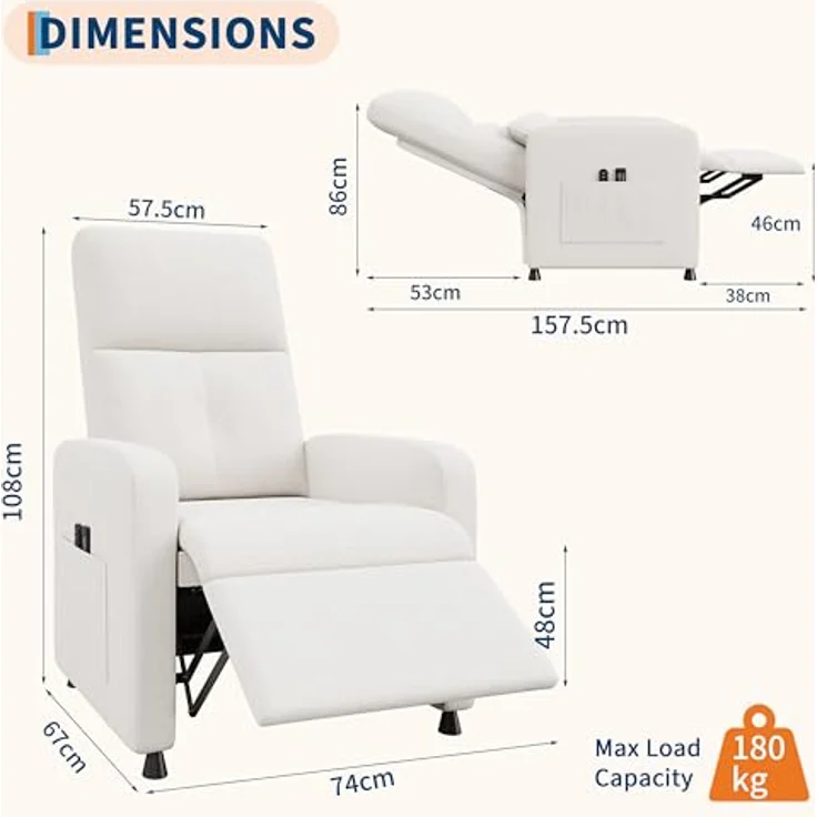 GarveeHome Fernsehsessel Elektrisch Relaxsessel Ruhesessel, massagesessel mit wärmefunktion, Verstellbarer Fernsehsessel mit Fußstütze, Einzelsofa,für Wohnzimmer, Schlafzimmer oder Büro – Bild 3