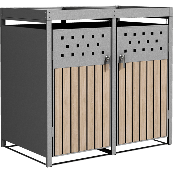 Mülltonnenbox Müllbox Mülltonnenverkleidung 2 Türen Box Pflanzdach RAL 9007 – Bild 11