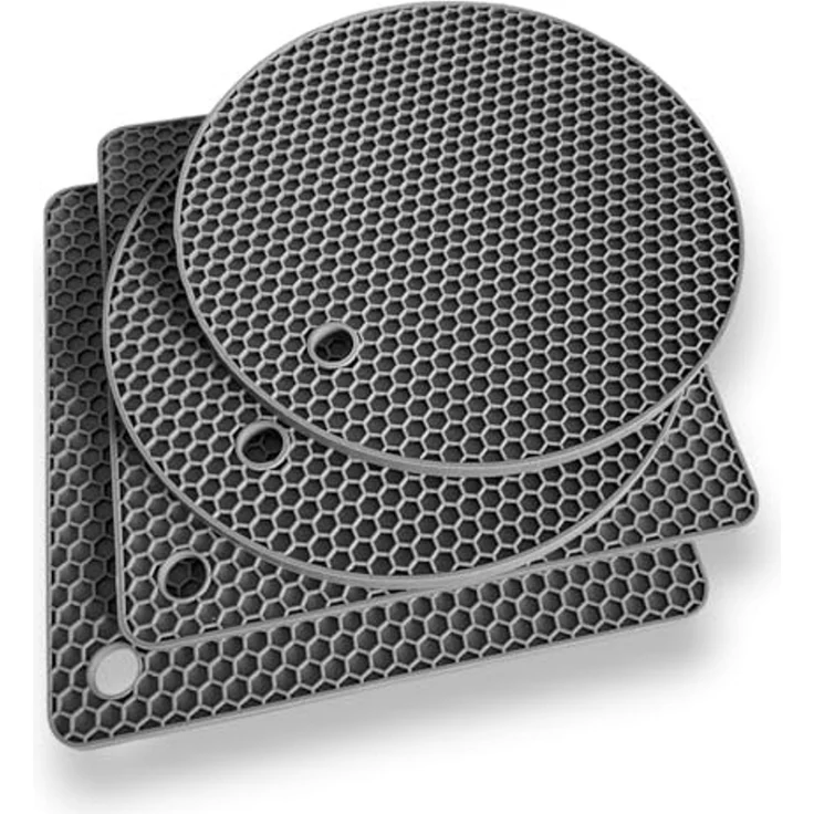 Camolo Topfuntersetzer 4er Set Silikon Topf Untersetzer grau - hitzebeständig, 4-tlg, hitzebeständig bis 230°C, rutschfest – Bild 1