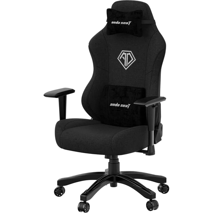 Anda Seat Phantom 3 Stoff Gaming Stuhl für Erwachsene – Ergonomisch PC Stuhl mit verstellbaren 2D Armlehnen, Kopfstütze & Lendenkissen, Bequemer Design, Belastbarkeit bis 90 kg, Schwarz