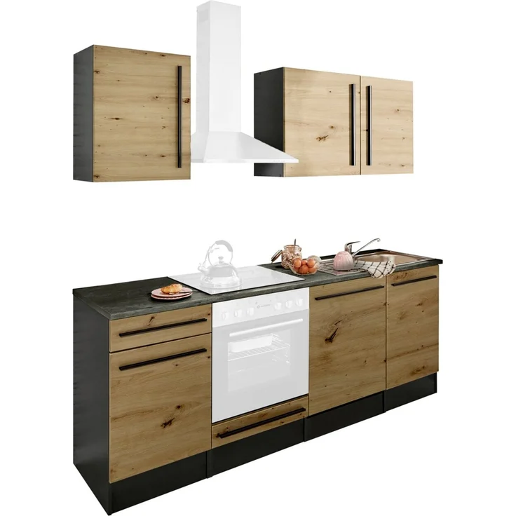 Yourkitchen 'JAZZ' Küchenzeile, Holznachbildung Eiche Artisan, 220 x 211 x 60 cm, links oder rechts montierbar – Bild 5