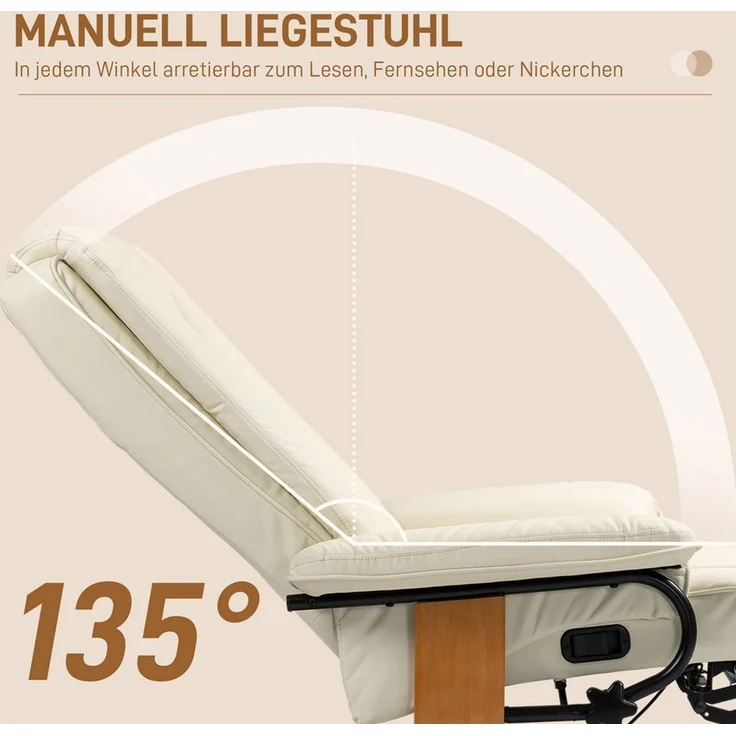 HOMCOM Relaxsessel Drehbar Fernsehsessel mit Liegefunktion, Fußstütze (Liegesessel, 1-St, TV-Sessel), für Wohnzimmer, Schlafzimmer, Cremeweiß – Bild 3