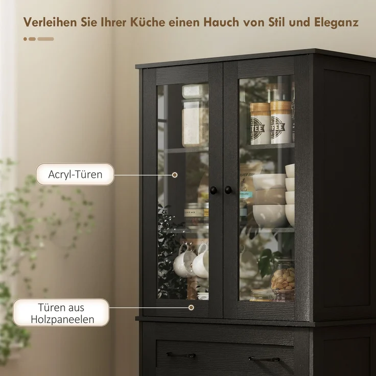 Rayofly-Küchenschrank Buffet mit Acrylfront & Schubladen, Schwarz, H 182,5cm x T 76cm x B 40cm – Bild 6