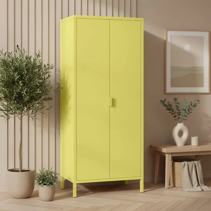 skølm 'Ituri' Kleiderschrank, Metall, 170x45x80 cm, gelb, Garderobe mit 4 Fächern und 2 Kleiderstangen – Bild 7